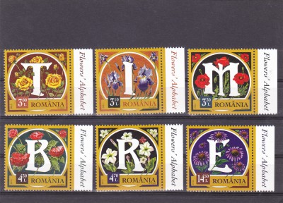 ALFABETUL FLORILOR ,2015 CU TABS IN LIMBA ENGLEZA,Lp.2058, MNH ** ROMANIA. foto