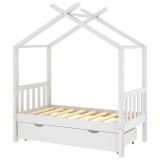 Cumpara ieftin Cadru pat de copii cu un sertar, alb, 70x140 cm, lemn masiv pin