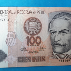 100 Intis anul 1987 Bancnota veche Peru