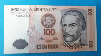 100 Intis anul 1987 Bancnota veche Peru foto