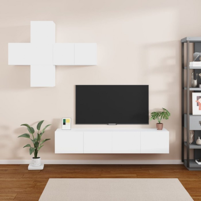 Set dulap TV, 7 piese, alb, lemn prelucrat