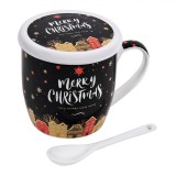 Set Cani Crăciun, Merry Christmas, Porțelan, Capac și Lingură, Negru, 3 Bucăți