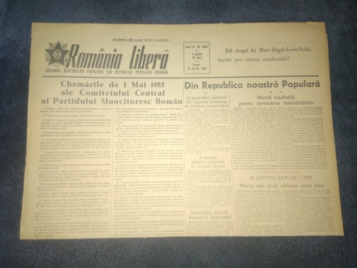 ZIARUL ROMANIA LIBERA 24 APRILIE 1953