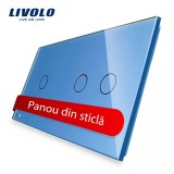 Cumpara ieftin Panou din sticla albastru pentru &icirc;ntrerupator touch simplu+dublu Livolo