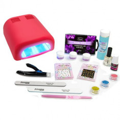 Kit mare pentru unghii cu gel Christel French + lampa 4 becuri culoare argintie - lampa ro?ie foto