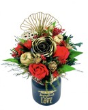Aranjament floral cu flori din foita de sapun si plante uscate si criogenate (Multicolor), Eventissimi&reg;