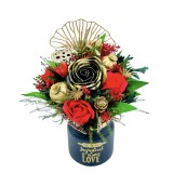 Aranjament floral cu flori din foita de sapun si plante uscate si criogenate (Multicolor)