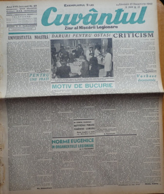 Cuvantul, ziar al miscarii legionare, 21 decembrie 1940, nr. 69 foto