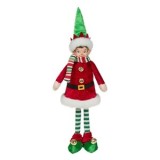 Figurina Decorativa de Craciun Spiridus cu Fular cu Dungi Haina Rosie Clopotei 35cm, CMCLASS
