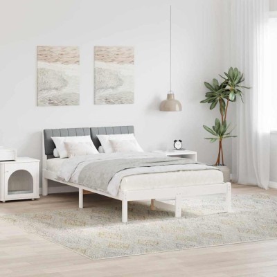 vidaXL Cadru de pat Alb și gri deschis 120 x 200 cm Lemn masiv de pin 878683 foto