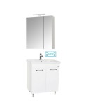Set mobilier baie GN0541, front MDF, cu lavoar ceramic, 60 cm, 2 usi, 2 rafturi, picioare cromate reglabile, balamale soft close si dulap cu oglinda C