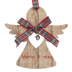 Ornament Brad Craciun, Inger, Lemn, Panglica Carouri, Clopotel, Bej, 11 cm foto