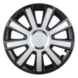 Capac roata auto Leoplast Flash 16 inch negru argintiu pentru jante din otel, din ABS, montaj rapid, fixare sigura, 1 bucata