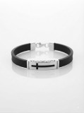 Cumpara ieftin Bratara Masculina din Silicon Negru si Argint 925 cu Placuta si Cruce Decupata, 21 cm, 8g