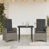 VidaXL Set mobilier de grădină cu perne, 3 piese, gri, poliratan