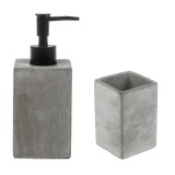 Set de baie, 2 piese, Dozator sapun, Pahar, Gri, Ceramica