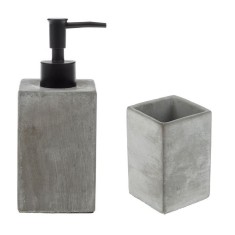Set de baie, 2 piese, Dozator sapun, Pahar, Gri, Ceramica foto