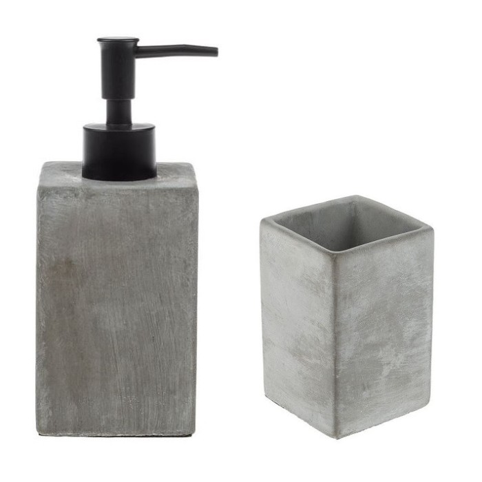 Set de baie, 2 piese, Dozator sapun, Pahar, Gri, Ceramica