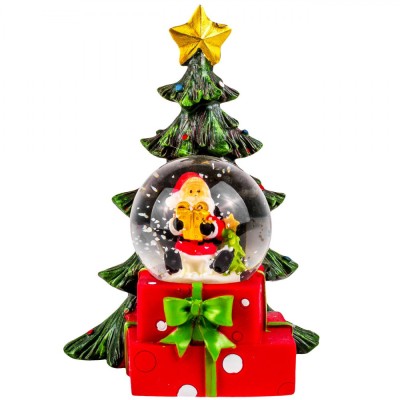 Glob Lichid Decorativ Crăciun, Mos Crăciun Brad, 12cm, Roșu-Verde foto