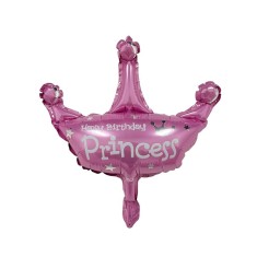 Balon din folie metalizata, flippy, mini figurine, model coroana de printesa, tematica aniversare, 42x38 cm, ambalaj individual, pai inclus, umflare c