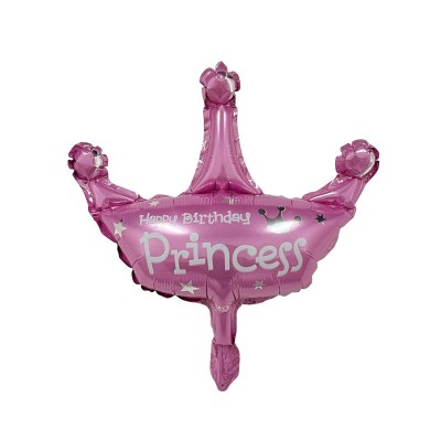 Balon din folie metalizata, flippy, mini figurine, model coroana de printesa, tematica aniversare, 42x38 cm, ambalaj individual, pai inclus, umflare c foto