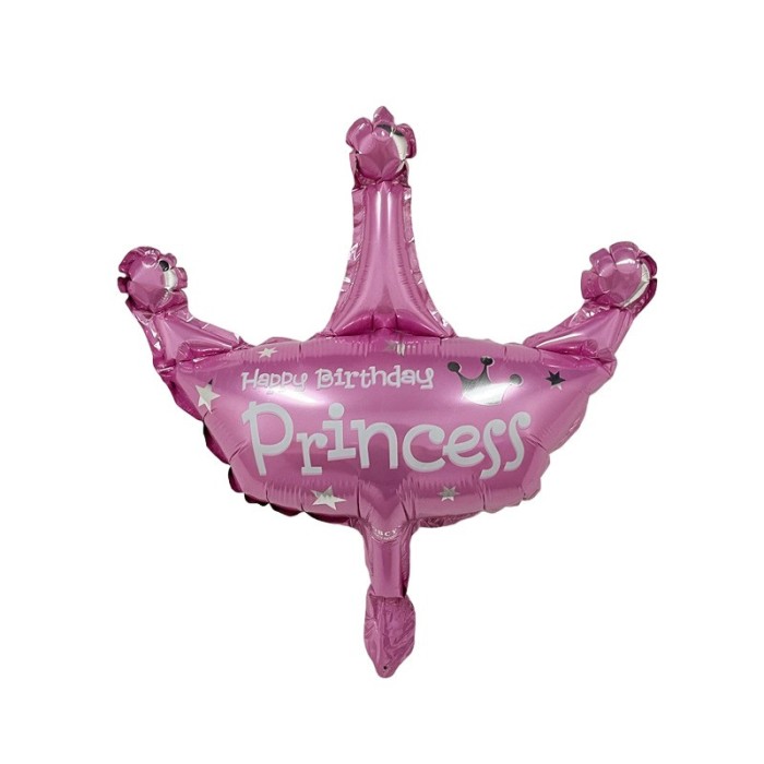 Balon din folie metalizata, flippy, mini figurine, model coroana de printesa, tematica aniversare, 42x38 cm, ambalaj individual, pai inclus, umflare c