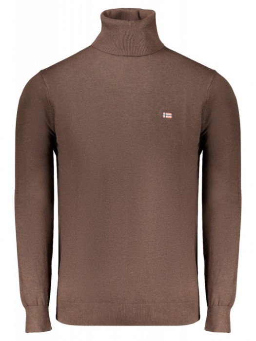 Pulover cu guler inalt bărbați, cu logo brodat, Regular fit, maro &icirc;nchis, XL
