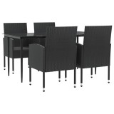 Set mobilier de gradina, 5 piese, negru, poliratan si otel