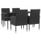 Set mobilier de gradina, 5 piese, negru, poliratan si otel