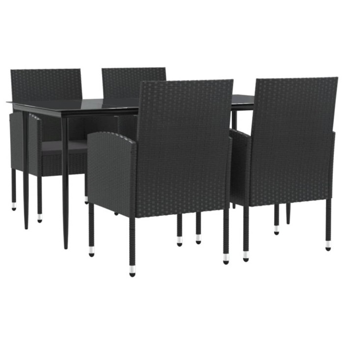 Set mobilier de gradina, 5 piese, negru, poliratan si otel