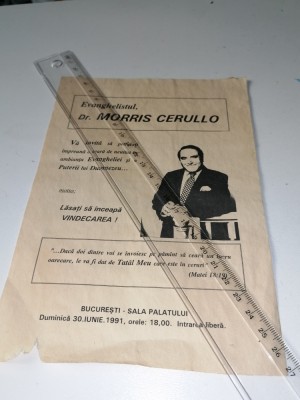 FLAYER -EVANGHELISTUL MORRIS CERULLO - SALA PALATULUI 1991 foto