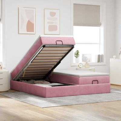 vidaXL Cadru de pat otoman cu saltele Roz 200x200cm catifea 3311272 foto