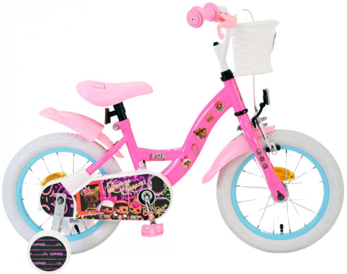 Bicicleta pentru fete LOL Surprise, 14 inch, culoare roz, frana de mana fata + c PB Cod:21509