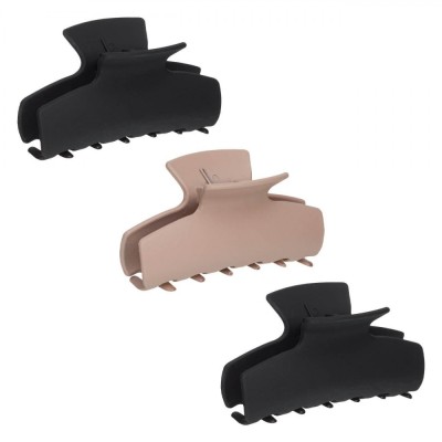 Set Clame de Păr Femei, Model Mat, Culoare Negru și Nude, 9 cm, 3 Bucăți foto