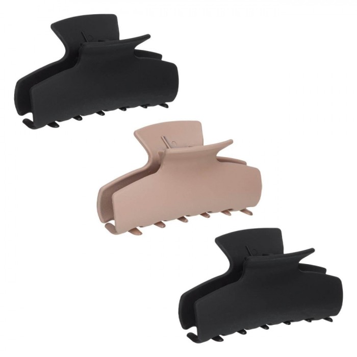 Set Clame de Păr Femei, Model Mat, Culoare Negru și Nude, 9 cm, 3 Bucăți