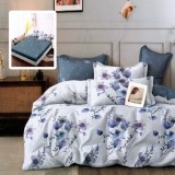 Lenjerie de pat finet 6 piese mov floral, cu cearceaf elastic, 200x230