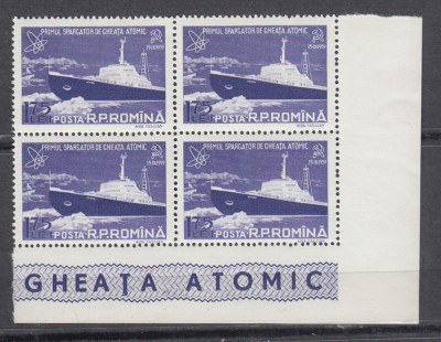 ROMANIA 1959 LP 483 PRIMUL SPARGATOR DE GHEATA ATOMIC BLOC DE 4 TIMBRE MNH foto