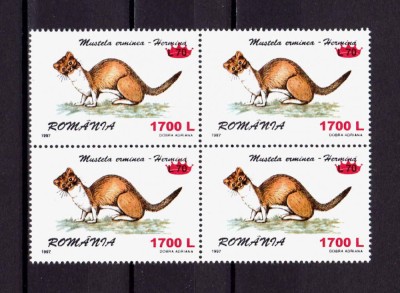 RO 2000 , LP 1505 ,&amp;quot;Fauna 1997 - supra. &amp;quot;coroana&amp;quot; ,bloc de 4 ,MNH foto