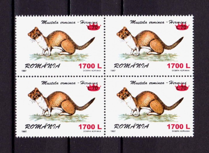 RO 2000 , LP 1505 ,&quot;Fauna 1997 - supra. &quot;coroana&quot; ,bloc de 4 ,MNH