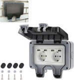 Priza dubla de exterior, policarbonat, cu USB, impermeabila IP66, accesorii instalare, alb/gri, Oem