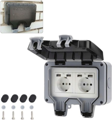 Priza dubla de exterior, policarbonat, cu USB, impermeabila IP66, accesorii instalare, alb/gri foto