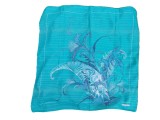 Esarfa batic OLGA GRECO, verde cu flori stilizate si fir auriu si argintiu, 75cm x 75cm