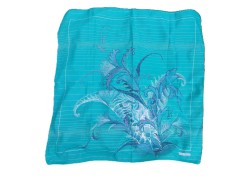 Esarfa batic OLGA GRECO, verde cu flori stilizate si fir auriu si argintiu, 75cm x 75cm