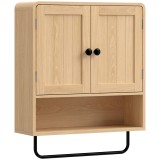 HOMCOM Dulap suspendat pentru baie, mobilier de depozitare suspendat cu 2 uși, raft deschis, suport pentru prosoape, stejar | Aosom Romania