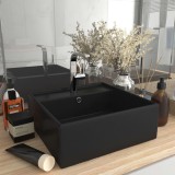 vidaXL Chiuvetă lux cu preaplin negru mat, 41x41 cm, ceramică, pătrat