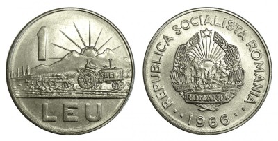 u572 RSR moneda 1 LEU 1966 UNC NECIRCULATA din fisic de banca foto