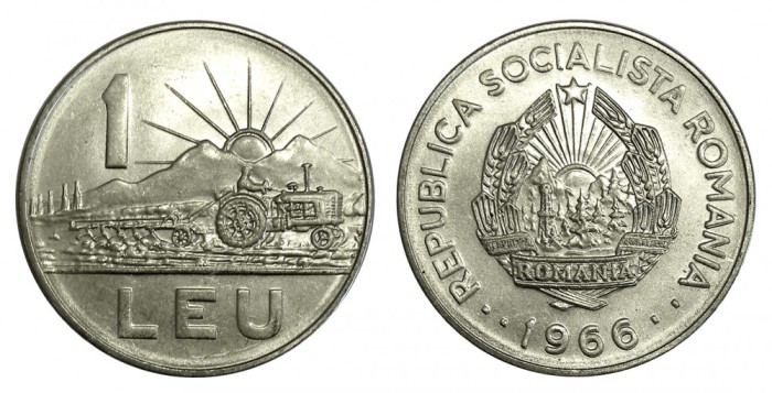 u572 RSR moneda 1 LEU 1966 UNC NECIRCULATA din fisic de banca