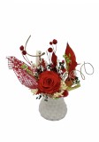 Marturie Martisor tip magnet de frigider cu trandafir criogenat si plante naturale uscate - Rosu Verde Alb, Eventissimi&reg;