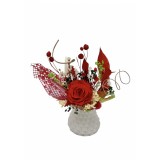 Marturie Martisor tip magnet de frigider cu trandafir criogenat si plante naturale uscate - Rosu Verde Alb