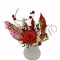 Marturie Martisor tip magnet de frigider cu trandafir criogenat si plante naturale uscate - Rosu Verde Alb